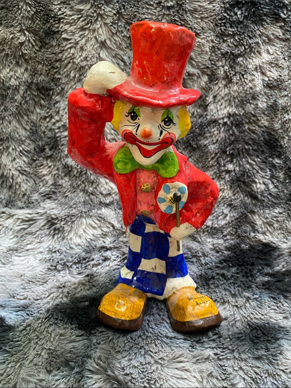 Vintage Mexican Folk Art Papier-mache Clown. Signed Alvarez